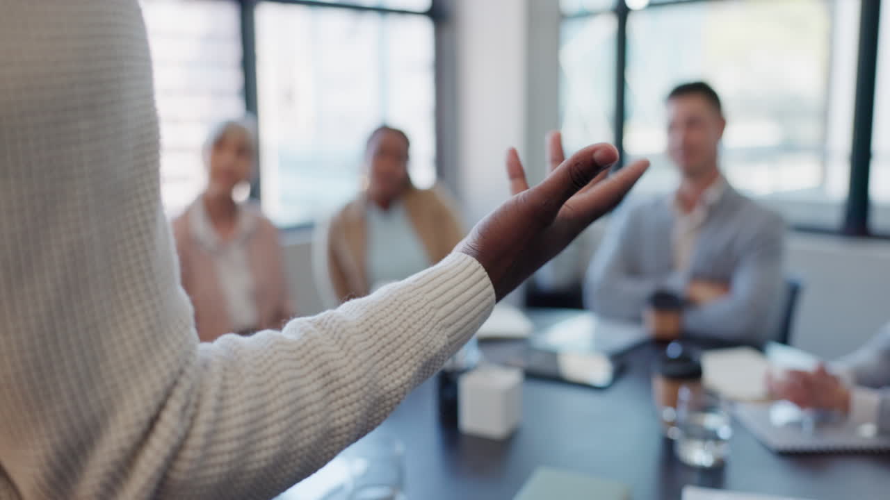 Præsentation, workshop eller talers hænder