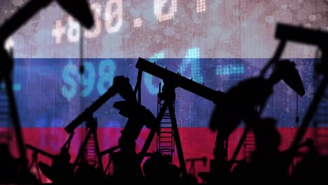 animación de tomas de bomba y datos financieros sobre la bandera de rusia