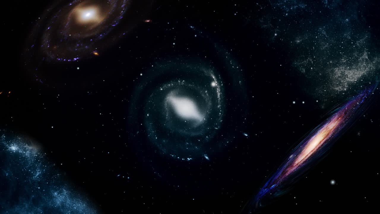 우주의 세 개의 은하와 성운 구름