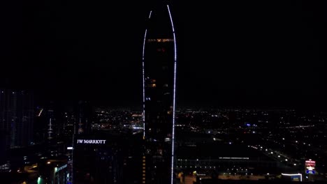 aerial wide shot of downtown los angeles hotel at night. 4k