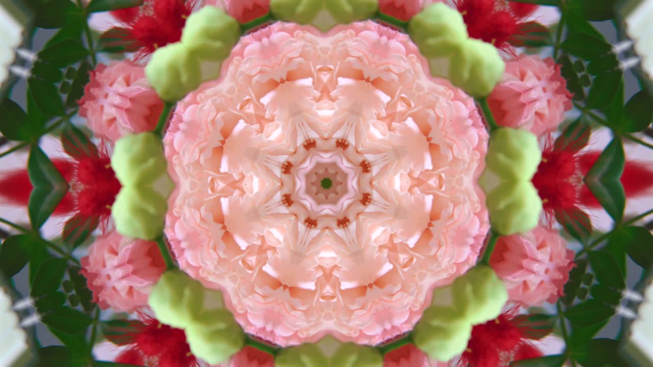 caleidoscopio floral multicolor, textura psicodélica futurista de un ramo de flores