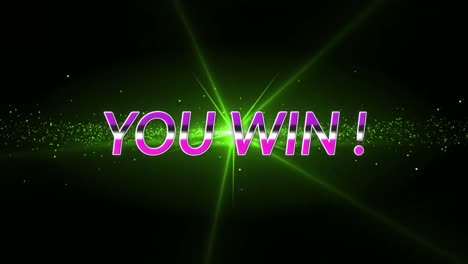animation of you win text and spots on black background