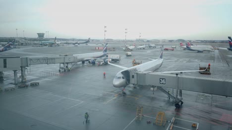 timelapse of a busy day at the sheremetyevo alexander s. pushkin international airport, the busiest airport in moscow, russia.