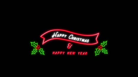 Happy-Christmas-&-Happy-New-Year-neon-sign-on-black-background