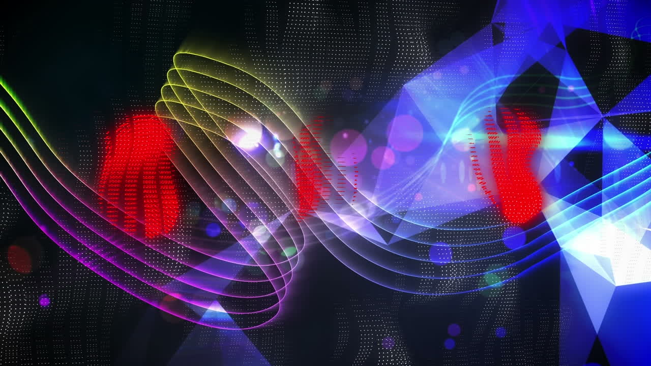 vídeo de ondas de neón sobre colores, formas y fondo oscuro