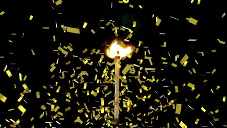 burning candle with flame surrounded by falling confetti animation