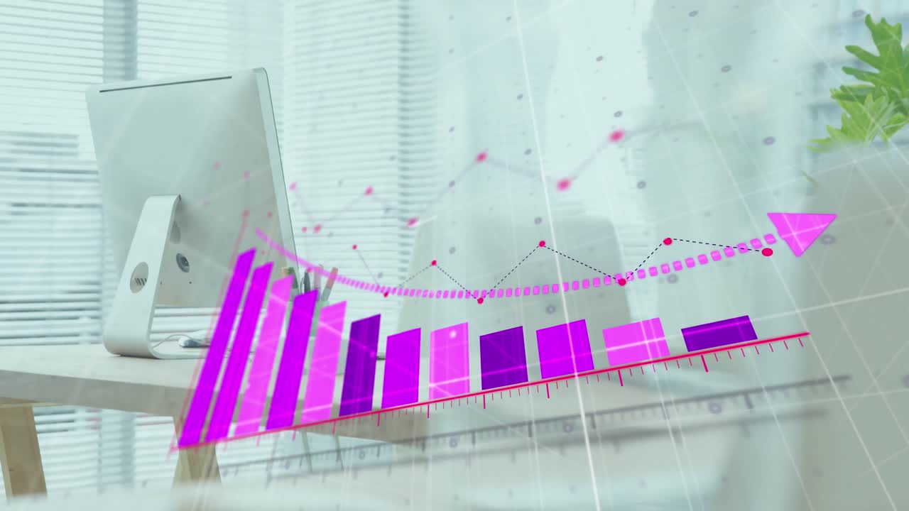 animación del procesamiento de datos estadísticos contra el cierre del equipo en el escritorio