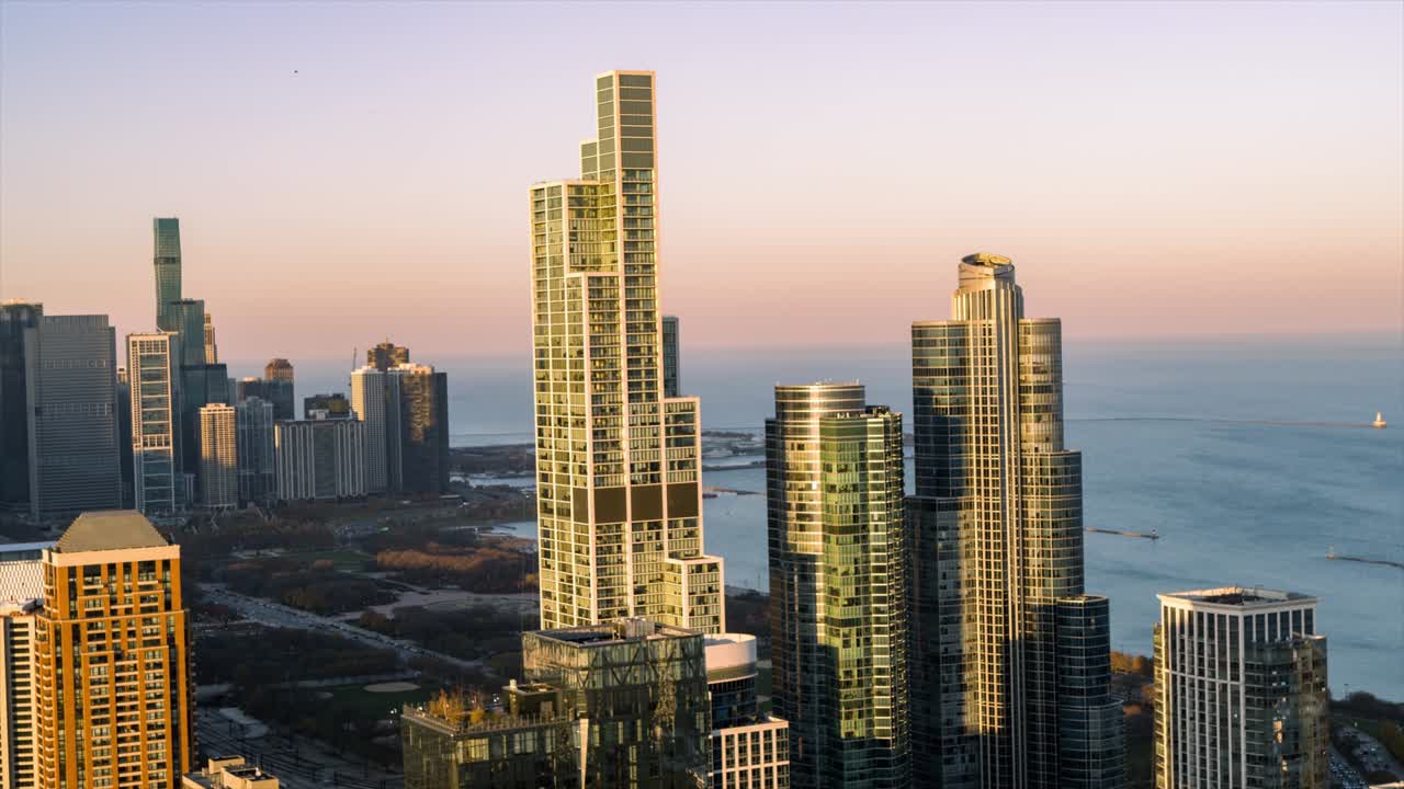 Vista Aerea del South Loop - Chicago al Tramonto