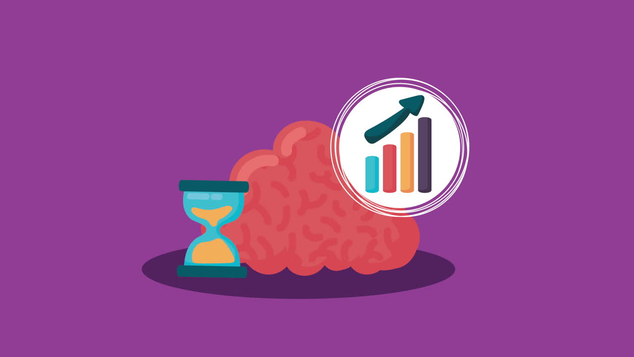 statistics bars with arrows and brain