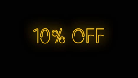 flashing neon 10% off orange color sign on black background on and off with flicker