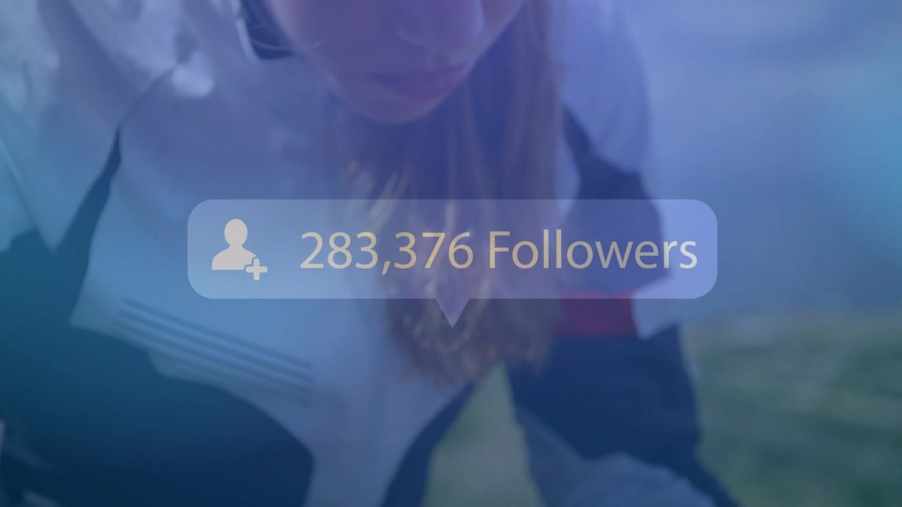 Cyclist tapping bar device, causing followers increasing while camera pulling back for social media