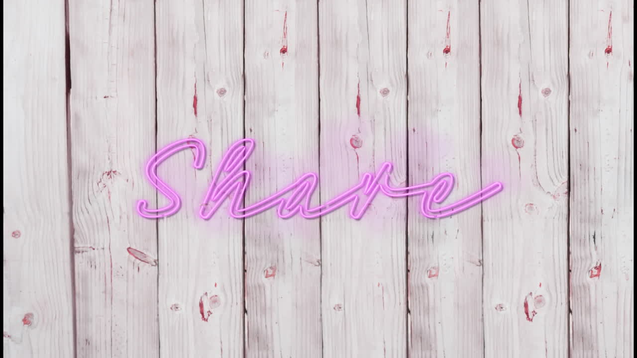 animación de texto de acción rosa iluminado sobre fondo de madera