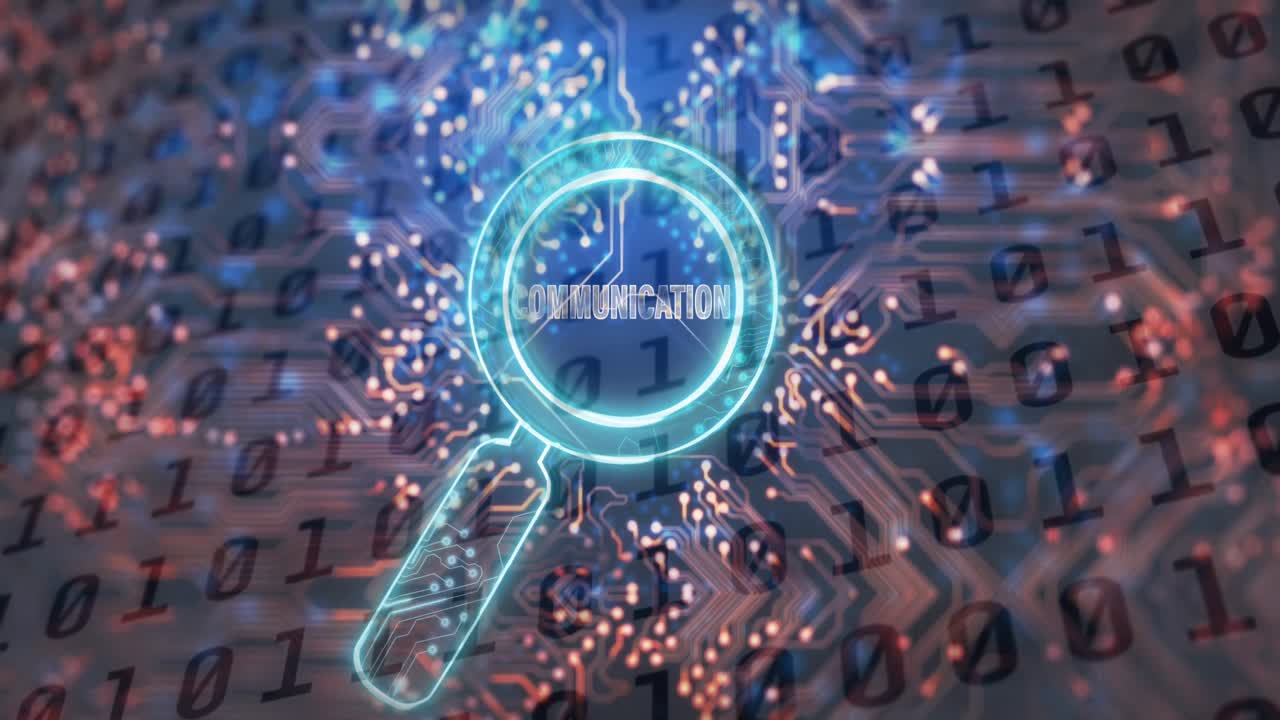 animación del texto de la comunicación sobre vidrio de lectura y procesamiento de datos