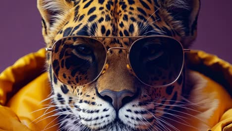 un leopardo con una chaqueta amarilla y gafas de sol