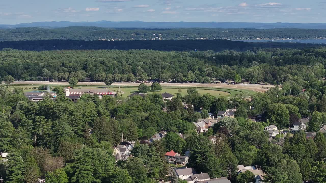 Drone view view of racetrack in Saratoga Springs, New York