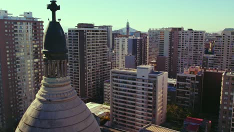 aerial shot of a spire at sacramento church in downtown santiago