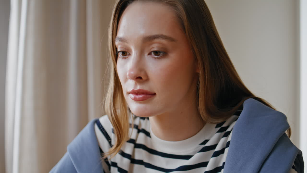Confused woman discussing work strategy sitting conference room closeup