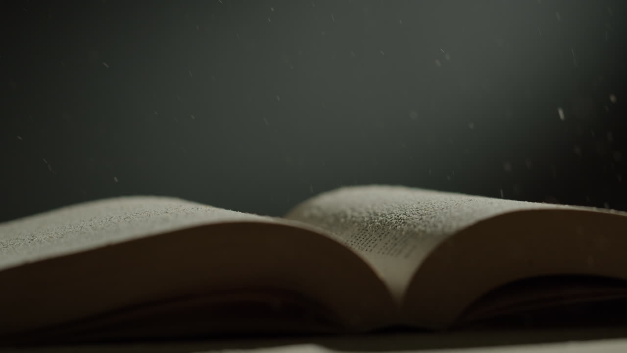 Open book with dust particles