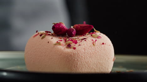 pink heart-shaped rose mousse cake