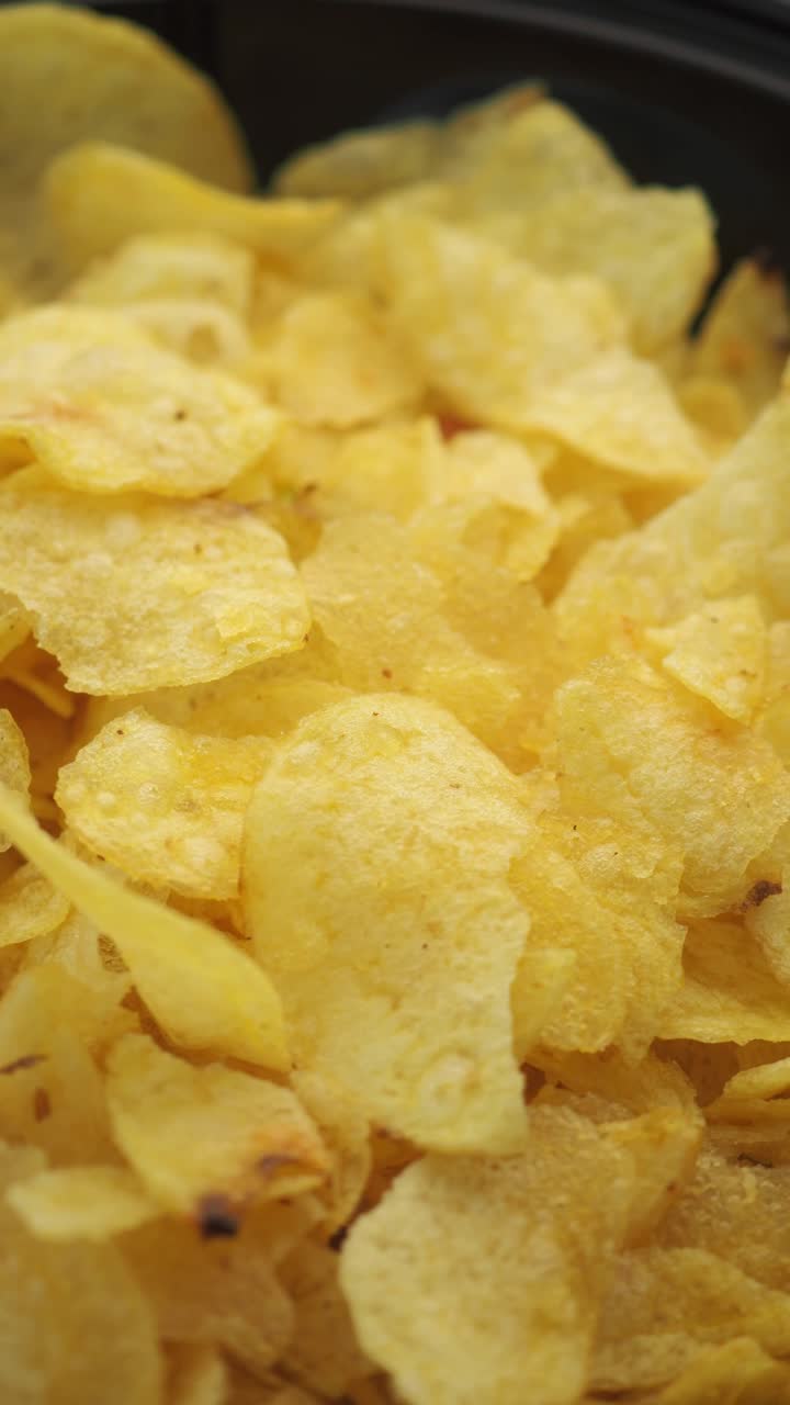 Close Up of Golden Crispy Potato Chips