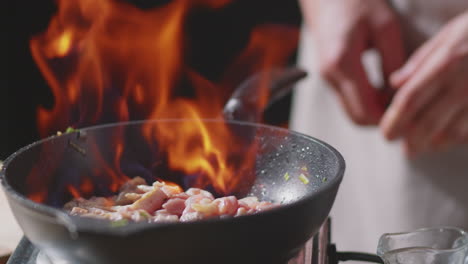 chef preparing a dish with fire