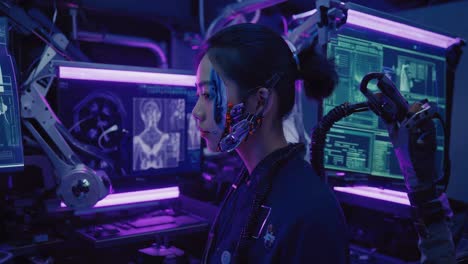 cybernetic human augmentation in a futuristic lab
