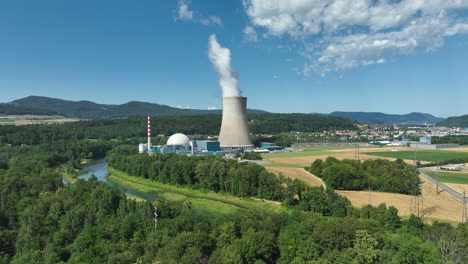 Swiss-nuclear-power-plant-on-sunny-summer-afternoon