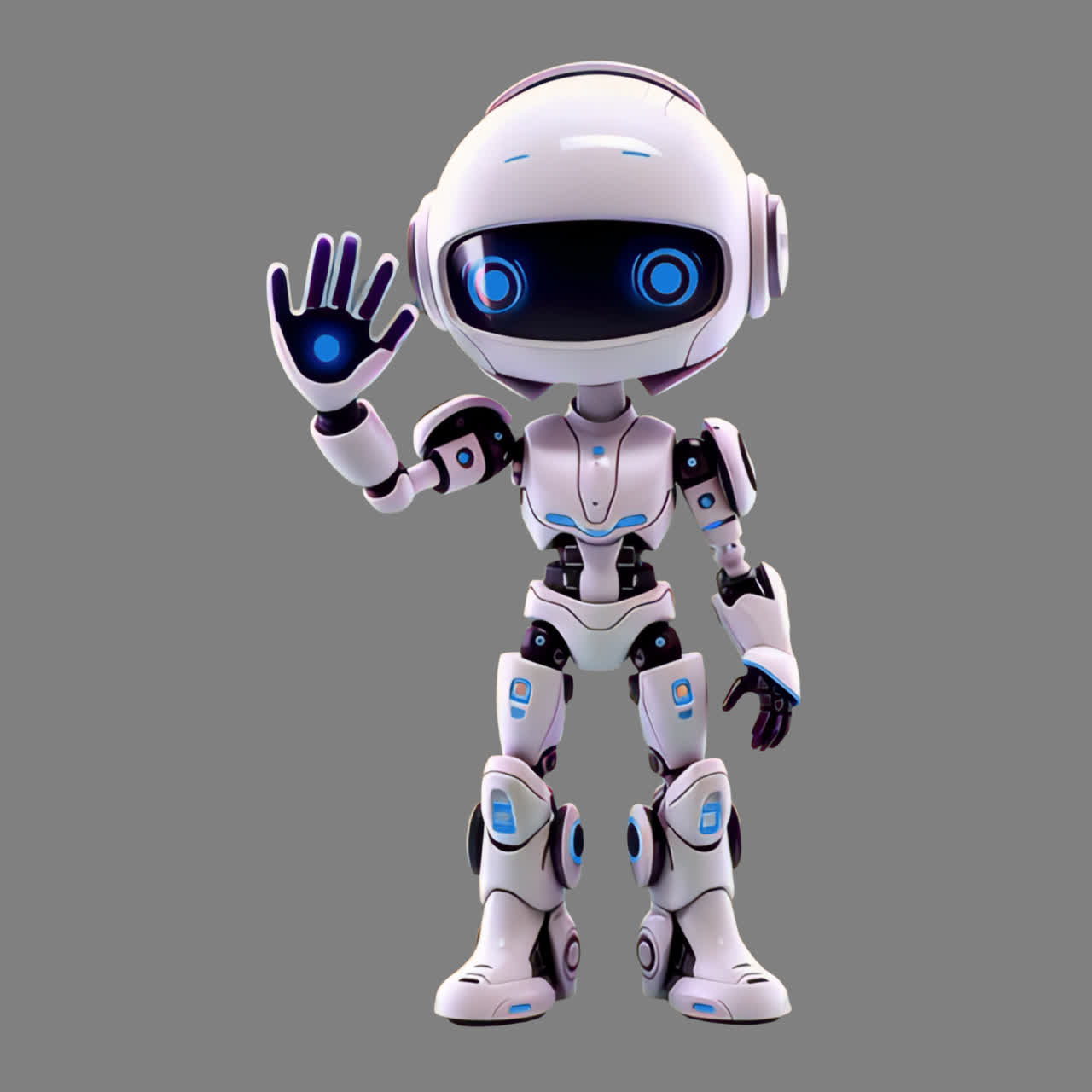 Robot futuristico amichevole che saluta, video 4K trasparente, canale alfa, ProRes 4444