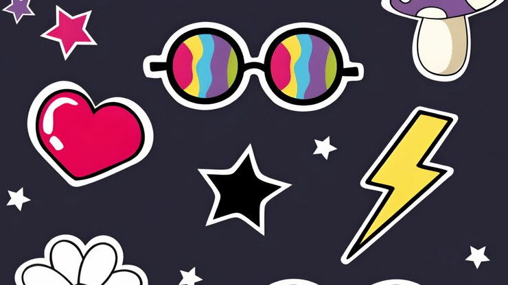 Vibrant Pop Art Sticker Pattern with Retro Elements