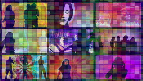 animation of colourful screens with people dancing