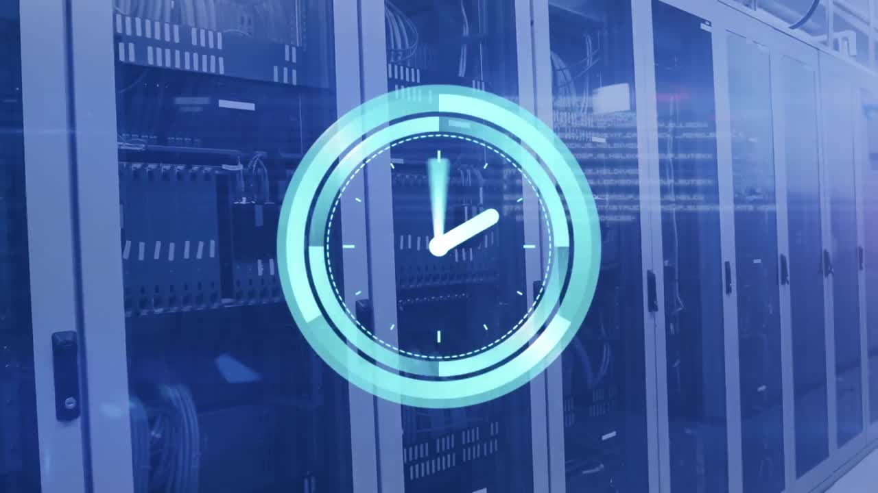 Animation of clock and data processing over screens