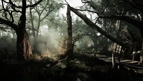 forest with trees and bridge