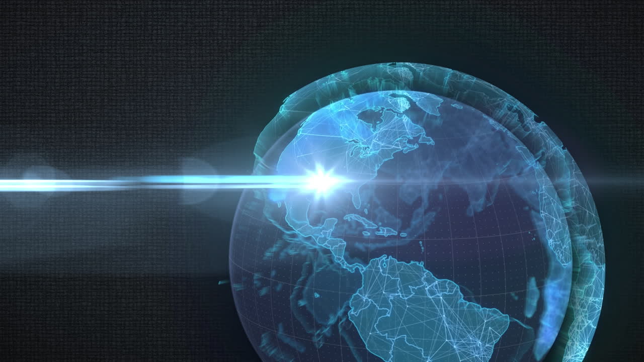 Animation of globe and light trails on black background