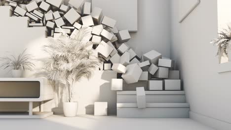 abstract modern interior design with cubes and plants