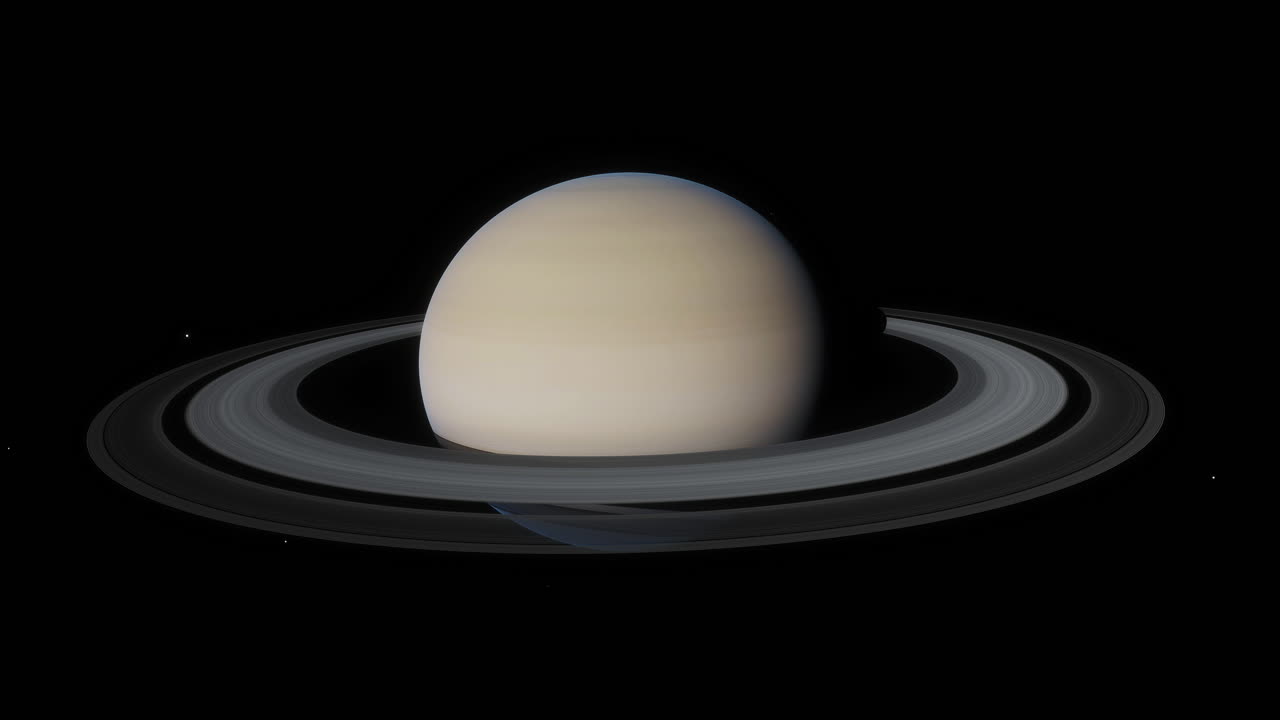 The planet Saturn and it's rings, seen from high in orbit, deep in space around a gas giant in our solar system, from the perspective of a satellite or telescope