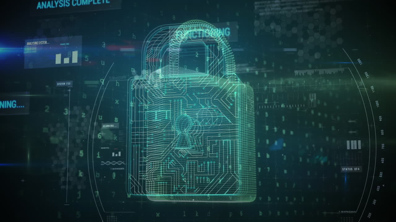 Animation of data processing over padlock
