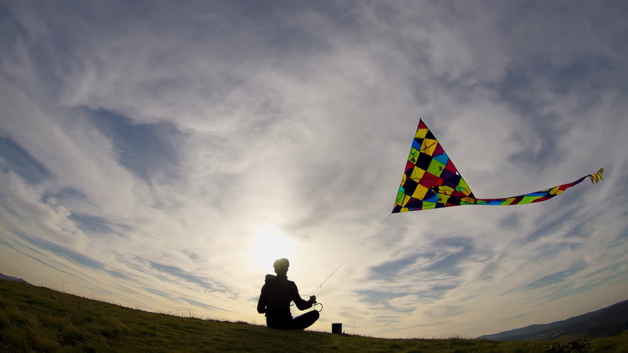 Child Flying a Colorful Kite in a Field