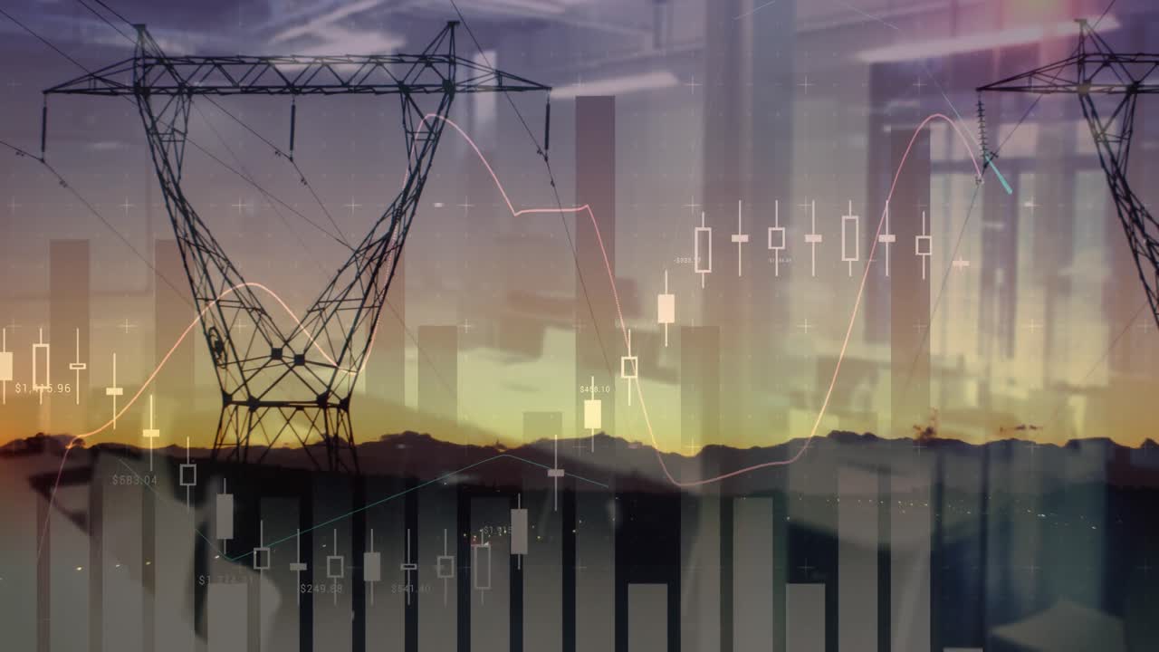 широкий вид передающих башен после захода солнца 4k