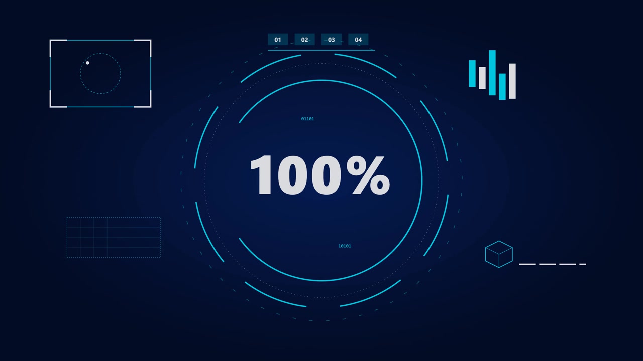 Digital Percentage Loading Progress Bar with Futuristic HUD Interface