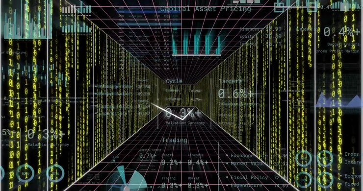 Animation af aktiemarked over databehandling.