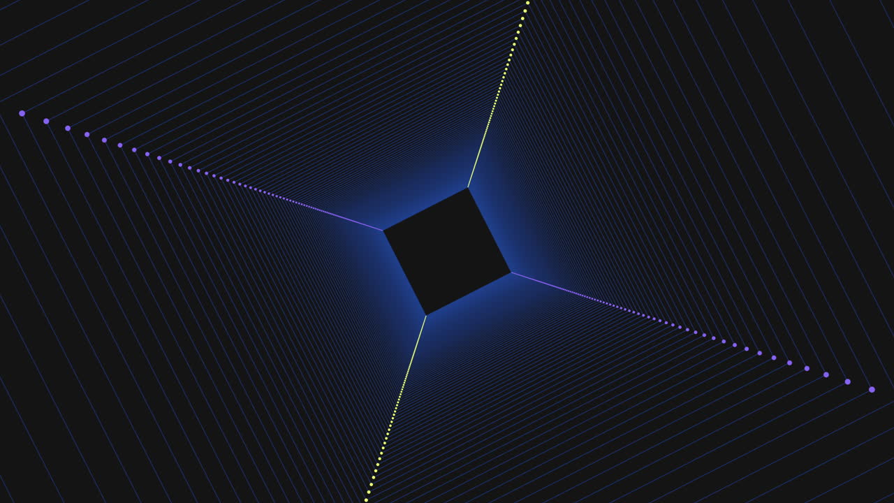 어두운 은하계의 네온 무지개 점과 큐브 구멍