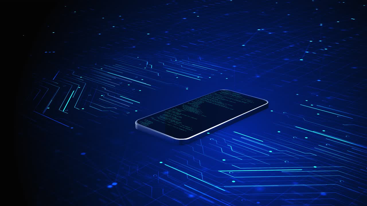 Digital data stream mobile phone network technology background high tech particle waves futuristic