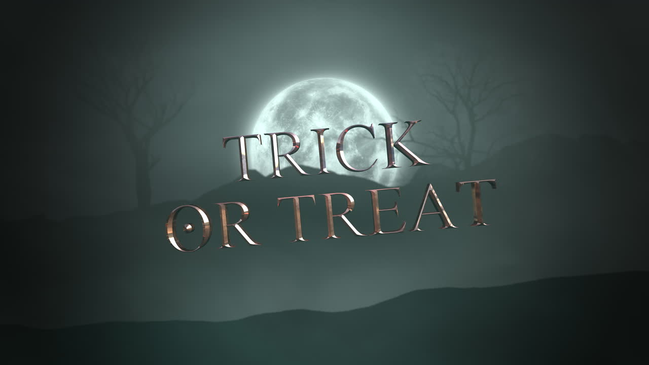 trick or treat dengan bulan besar dan hutan mistis