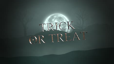 truco o trato con luna grande y bosque místico