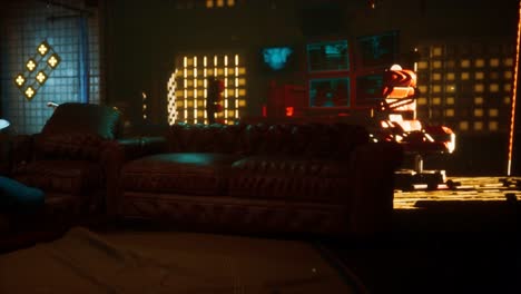 sci fi futuristic interior with neon lights
