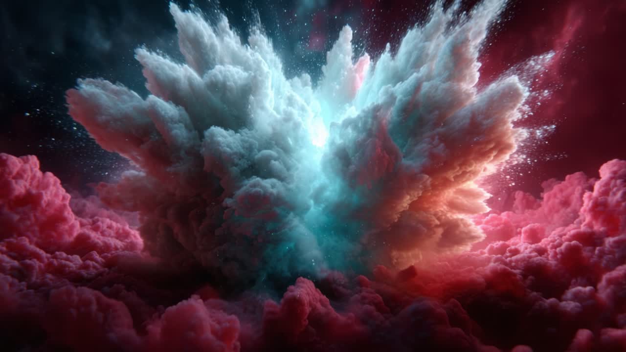 Dynamic Eruption of Vibrant Clouds Illuminating the Atmosphere with a Burst of Colorful Light and Energy, Capturing Nature's Awe-inspiring Beauty in Motion