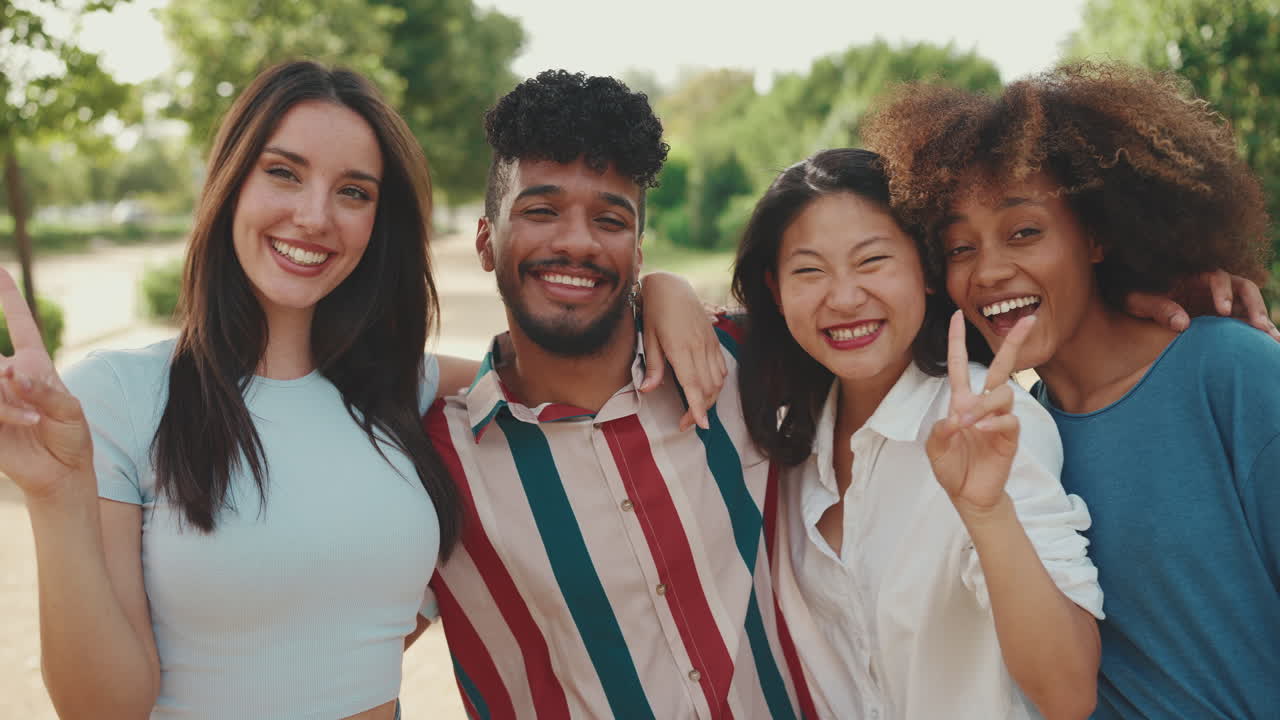 A group of diverse friends enjoying a sunny day in the park