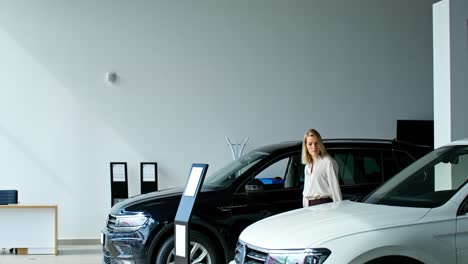 woman shopping for a car at a dealership