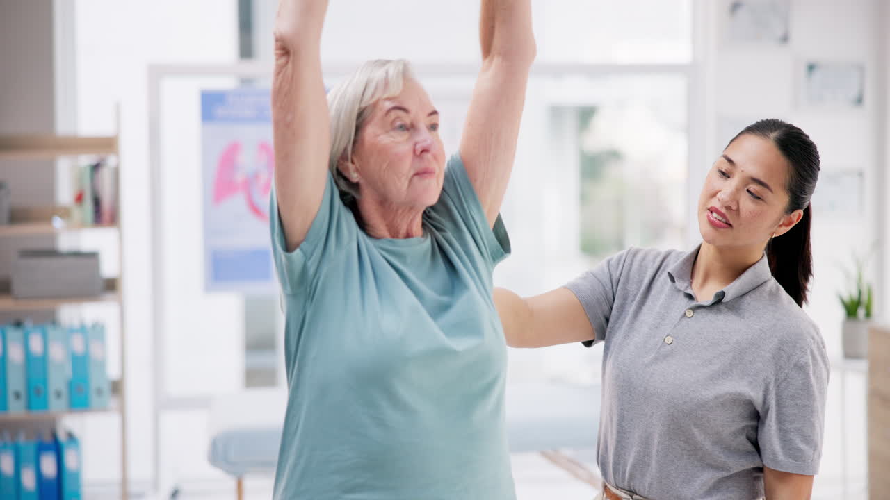 Senior woman, physical therapy