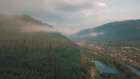mountings in fog. aerial view